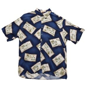 Campia Moda Hawaiian Shirt‎ Men Large Blue Palm Tree Rayon Aloha